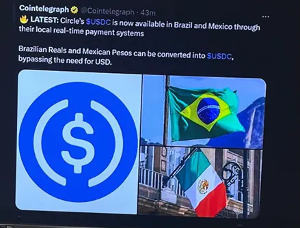 Cointelegraph: Circle's USDC now available in Brazil and Mexico