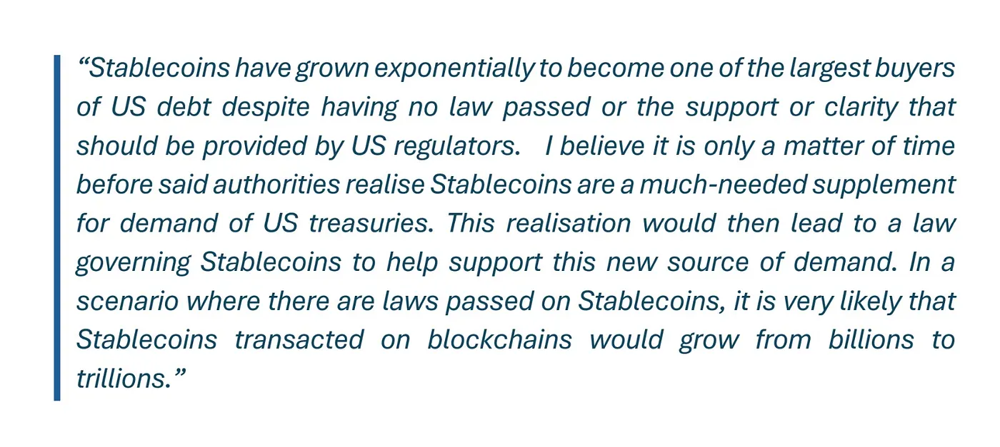Quote: Stablecoins have grown exponentially to become one of the largest buyers of US debt