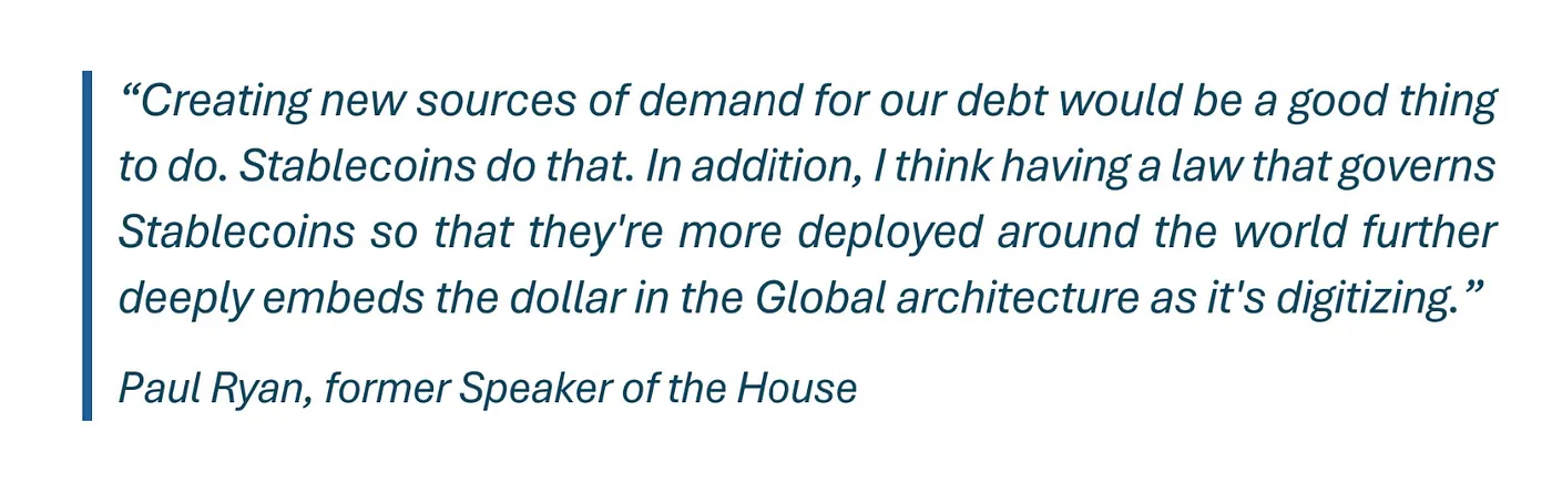 Paul Ryan quote on Stablecoins and US debt