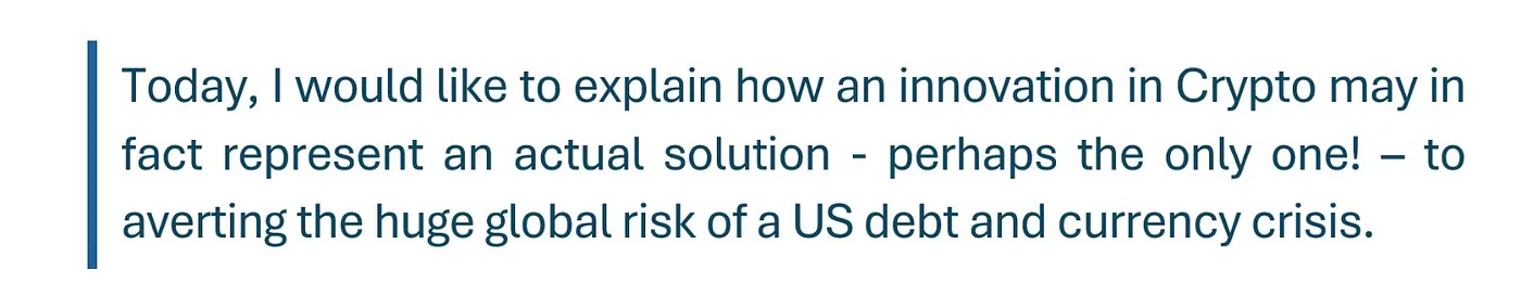 Quote: Today, I would like to explain how an innovation in Crypto may in fact represent an actual solution
