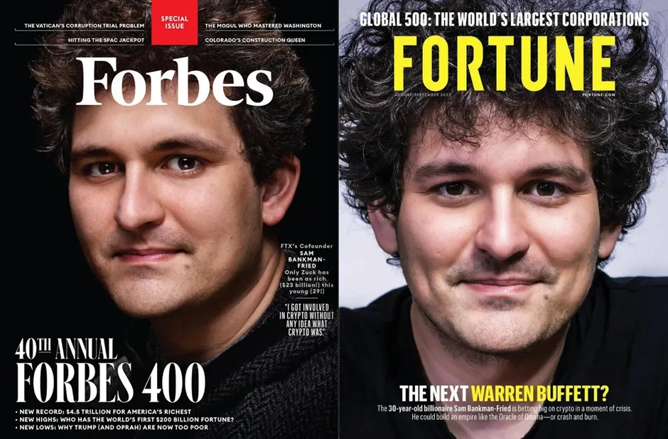 Sam Bankman-Fried on the covers of Forbes and Fortune magazines